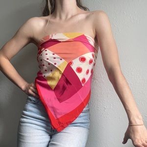 Pierre Cardin Vintage Silk Signed Scarf 30x30 Pink Red Orange Scarf Top